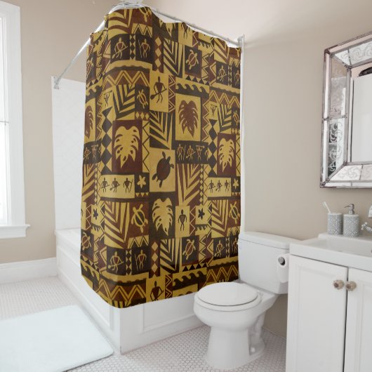 Rusty Tapa Hawaiian Petroglyph Shower Curtain Douchegordijn (In situ)