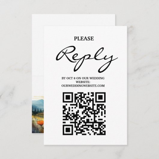 Rusty Wildflower & Mountain Online RSVP QR Code Informatiekaartje (Voorkant / Achterkant)