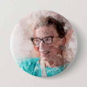 Ruth Bader Ginsburg glimlachend watercolor portret Ronde Button 7,6 Cm