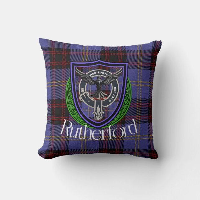 Rutherford Scottish Clan Tartan & Crest Kussen (Voorkant)