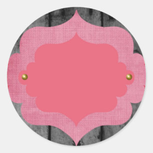 Rutic  Roze Hout Lijst Invitation Ronde Sticker