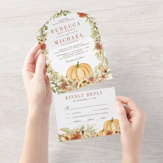 Ruw Aards Bloemrijk Botanisch Pomphuwelijk All In One Uitnodiging (Afscheurbaar)