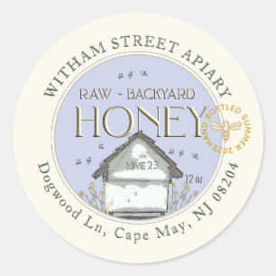 Ruw achtertuin honingbijen met bijen en datum ronde sticker