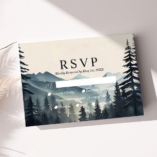Ruw aquarel denneboom berg bruiloft RSVP Kaartje