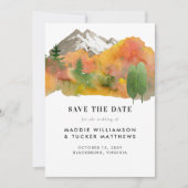 Ruw aquarel herfst berg bruiloft foto  save the date (Voorkant)