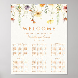 Ruw bloemstuk bruiloft zitplaatskaart poster