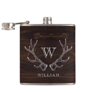 Ruw bruin gewei monogram gegraveerd bruidsjonker c heupfles