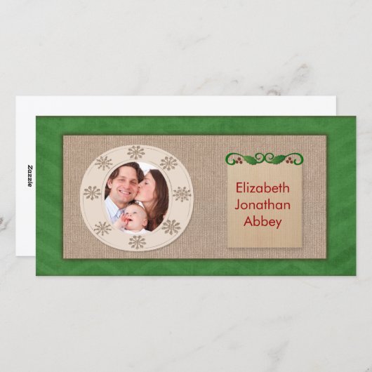 Ruw canvas groene chevron kerst foto kaart (Voorkant / Achterkant)