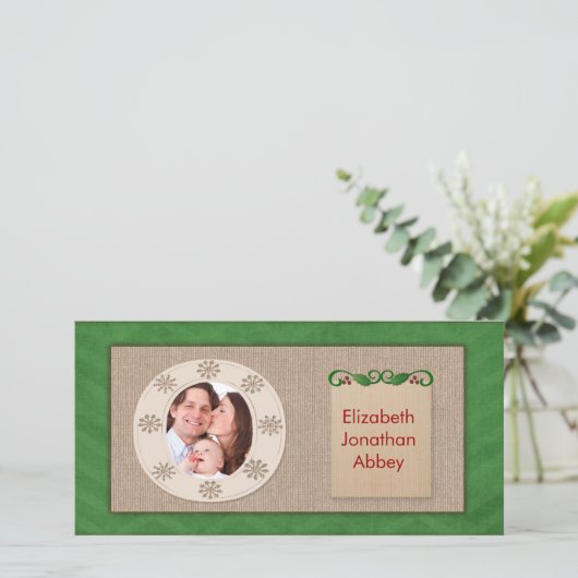 Ruw canvas groene chevron kerst foto kaart (Staand voorkant)