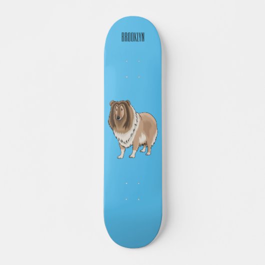 Ruw collie cartoon illustratie skateboard (Voorkant)