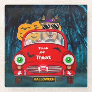 Ruw collie Dog Rijvaardigheid auto Scale Halloween Glazen Onderzetter