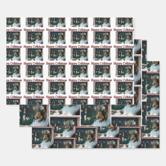 Ruw Collie Happy Collidays Kerstmis Inpakpapier Vel (Set)