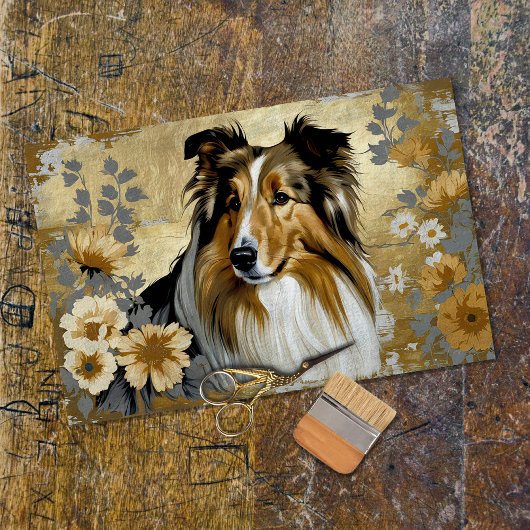 Ruw Collie Hond Decoupage Tissuepapier