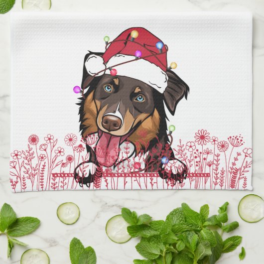 Ruw Collie Hond Gepersonaliseerd Kerstcadeau Theedoek (Gevouwen)