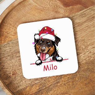 Ruw Collie Hond Gepersonaliseerde Hand Drawing Vierkante Kartonnen Onderzetter