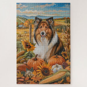 Ruw Collie-hond Herfst Oogst Thanksgiving Legpuzzel