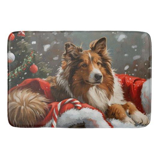 Ruw Collie Hond Kerstfeest Badmat (Voorkant)