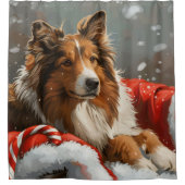Ruw Collie Hond Kerstfeest Douchegordijn (Voorkant)