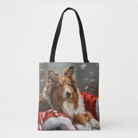 Ruw Collie Hond Kerstfeest Draagtas