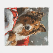 Ruw Collie Hond Kerstfeest Fleece Deken (Voorkant (Horizontaal))