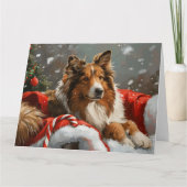 Ruw Collie Hond Kerstfeest Kaart (Voorkant)