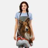 Ruw Collie Hond Kerstfeest Schort (Gedragen)