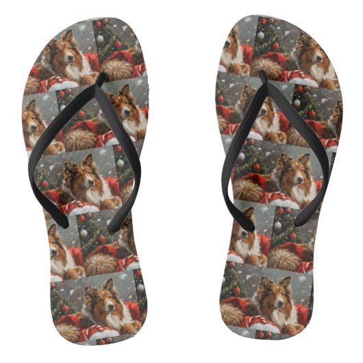 Ruw Collie Hond Kerstfeest Teenslippers (Voetbed)