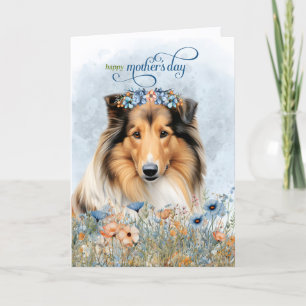 Ruw Collie-hond Wilde Bloemen Moederdag Feestdagen Kaart