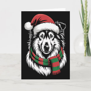 Ruw Collie Hond Xmas Kerstman Hoed Sjaal Kerst Kle Kaart
