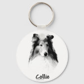 Ruw Collie Houtskool Sleutelhanger (Voorkant)