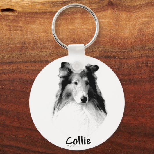 Ruw Collie Houtskool Sleutelhanger (Voorkant)