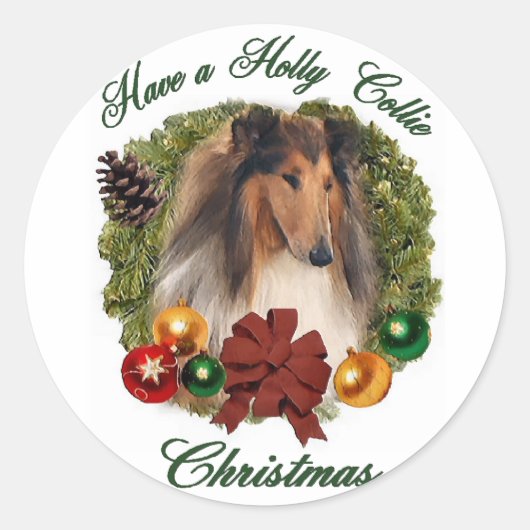 Ruw Collie kerstcadeautjes Ronde Sticker (Voorkant)