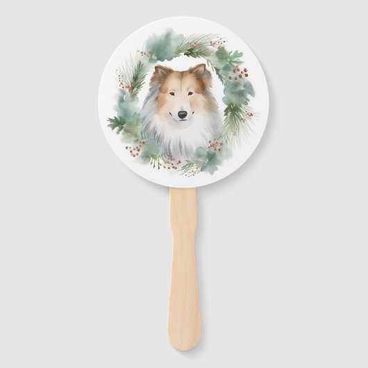 Ruw Collie Kerstkrans Feestelijke Pup Handwaaier (Achterkant)