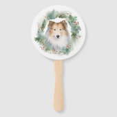 Ruw Collie Kerstkrans Feestelijke Pup Handwaaier (Voorkant)