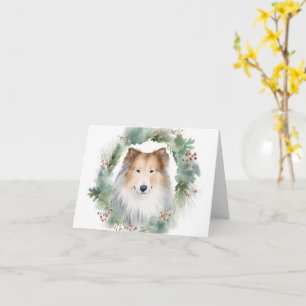 Ruw Collie Kerstkrans Feestelijke Pup Kaart