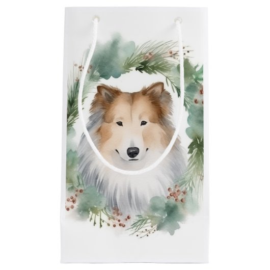 Ruw Collie Kerstkrans Feestelijke Pup Klein Cadeauzakje (Voorkant)
