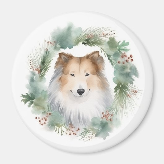 Ruw Collie Kerstkrans Feestelijke Pup Magneet (Voorkant)