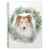 Ruw Collie Kerstkrans Feestelijke Pup Notitieboek (Voorkant)