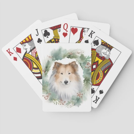 Ruw Collie Kerstkrans Feestelijke Pup Pokerkaarten (Achterkant)