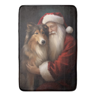Ruw Collie Met Sinterklaas Feestelijke Kerstmis Badmat