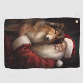 Ruw Collie Met Sinterklaas Feestelijke Kerstmis Golfhanddoek (Horizontaal)