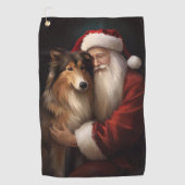Ruw Collie Met Sinterklaas Feestelijke Kerstmis Golfhanddoek (Voorkant)