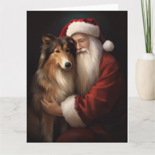 Ruw Collie Met Sinterklaas Feestelijke Kerstmis Kaart