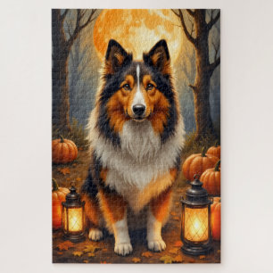 Ruw Collie Oogstmaan Halloween Portret Kunst Legpuzzel