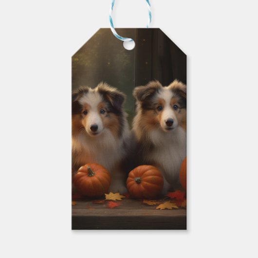 Ruw Collie Puppy Herfst Delight Pompoen Cadeaulabel (Voorkant)