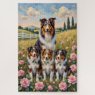 Ruw Collie Rose Weide Kunst Legpuzzel