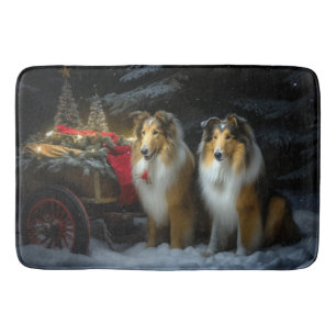 Ruw Collie Snowy Sleigh Kerstmisdecor Badmat