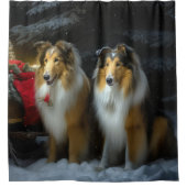 Ruw Collie Snowy Sleigh Kerstmisdecor Douchegordijn (Voorkant)
