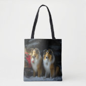 Ruw Collie Snowy Sleigh Kerstmisdecor Draagtas (Voorkant)