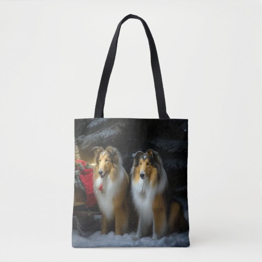 Ruw Collie Snowy Sleigh Kerstmisdecor Draagtas (Voorkant)